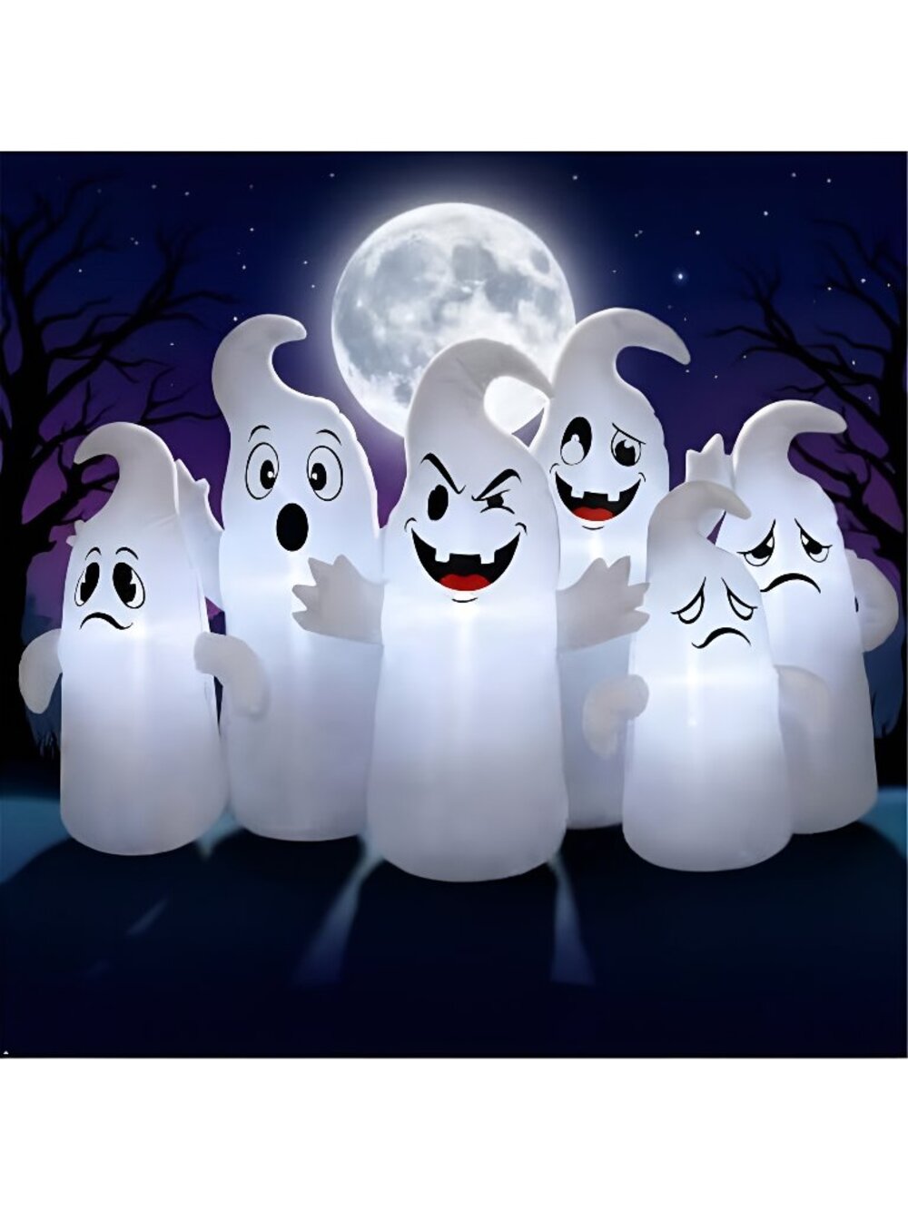8FT Long Halloween Inflatable 6 Cute Ghosts, LED Yard Decoration